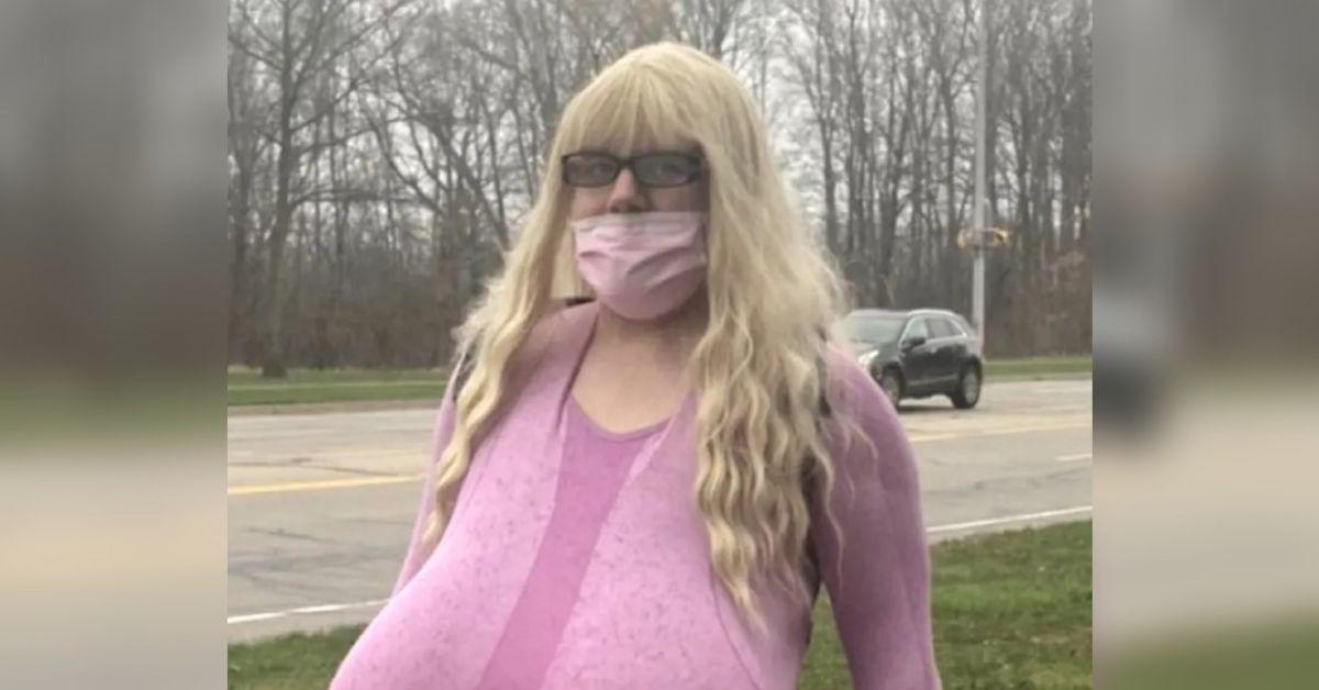 Trans teacher with Z-cup prosthetic breasts dresses as a MAN