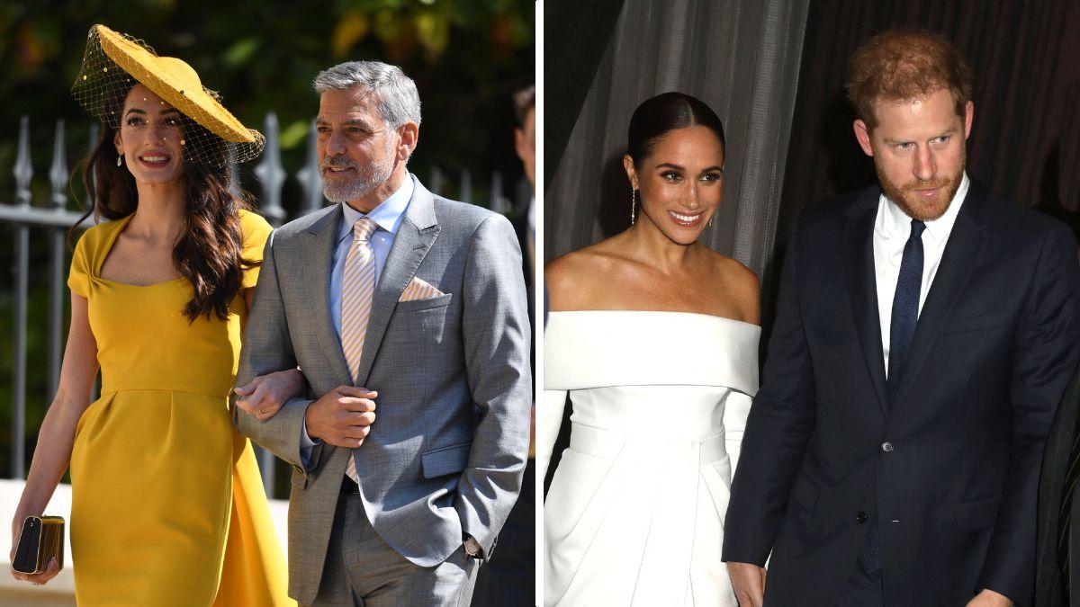 Split photos of Prince Harry, Meghan Markle and George and Amal Clooney