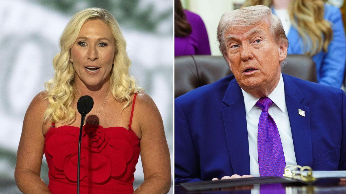split image of Marjorie Taylor Greene and Donald Trump