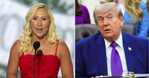 split image of Marjorie Taylor Greene and Donald Trump