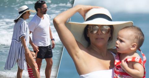Eva Longoria Wears White Swimsuit On Beach With Baby Son