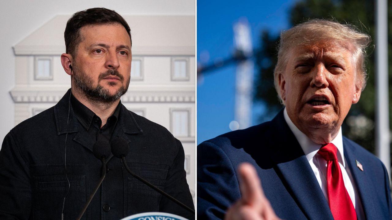 Split image of Volodymyr Zelensky and Donald Trump