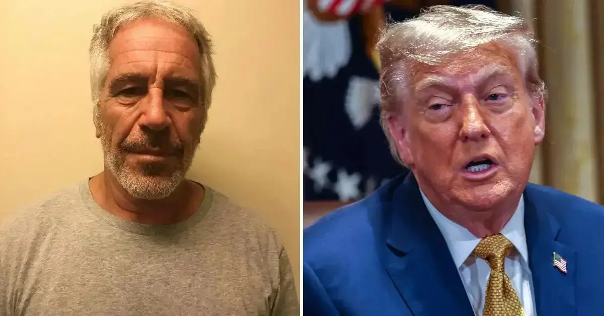 Split photo of Jeffrey Epstein, Donald Trump