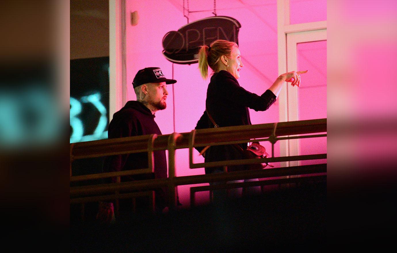 Cameron Diaz &amp; hubby Benji Madden make a rare public appearance as they wait around for a table at Sugarfish sushi in Beverly Hills.