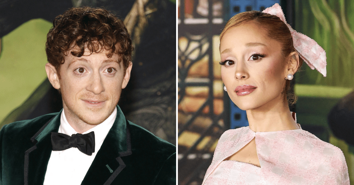 Split photo of Ethan Slater and Ariana Grande