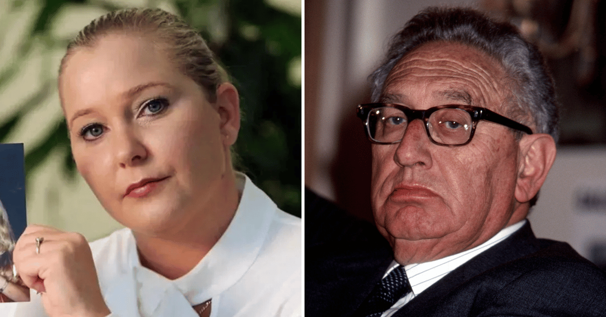 Split photo of Virginia Giuffre, Henry Kissinger