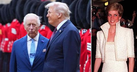 Split photos of Donald Trump, King Charles and Princess Diana