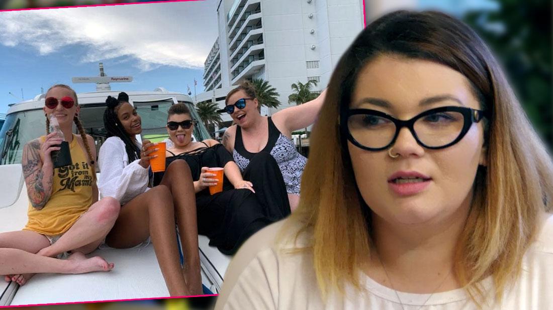 Inset Teen Mom Cast On Boat Main images of Amber Portwood in Whiite T-Shirt