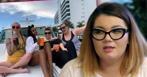 Inset Teen Mom Cast On Boat Main images of Amber Portwood in Whiite T-Shirt