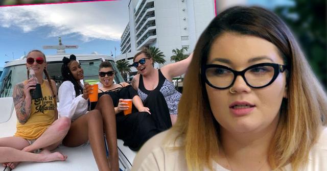 Inset Teen Mom Cast On Boat Main images of Amber Portwood in Whiite T-Shirt