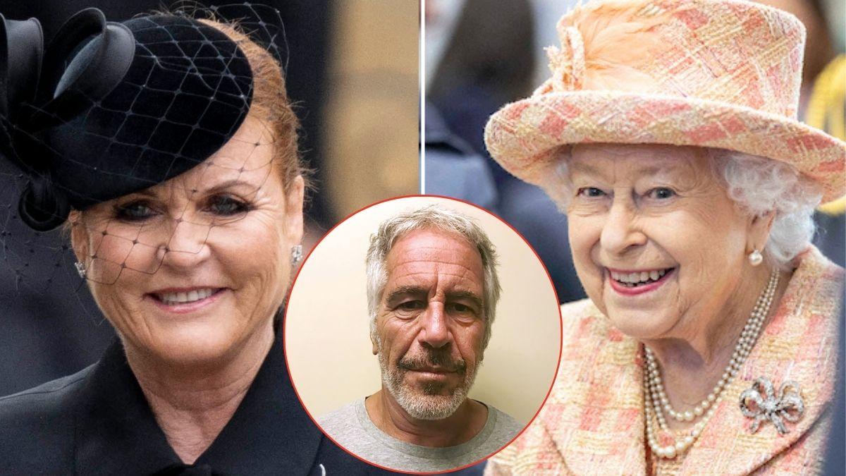 picture of Sarah ferguson, jeffrey epstein and the queen