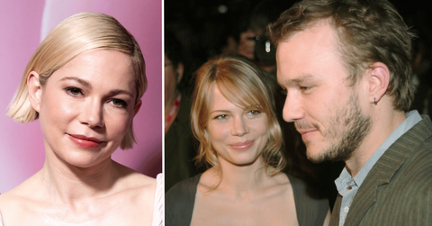 Split photo of Michelle Williams, Heath Ledger