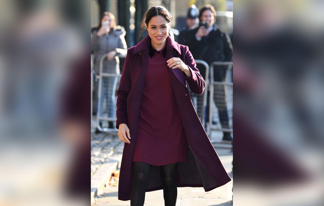 Meghan Markle Hubb Burgundy Coat Community Kitchen