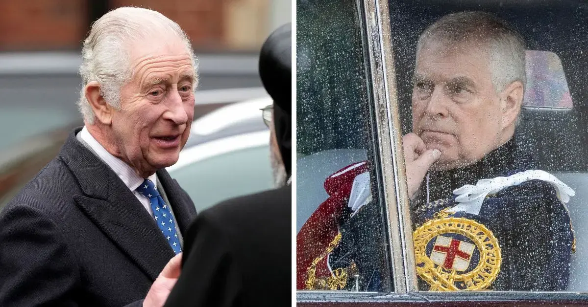 Split photos of King Charles and Andrew Windsor