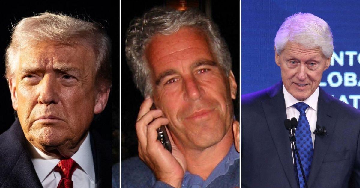 Composite photo of Donald Trump, Jeffrey Epstein and Bill Clinton