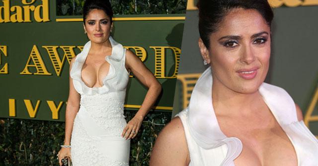 Salma Hayek Boobs Cleavage Dress Evening Standard Theatre Award