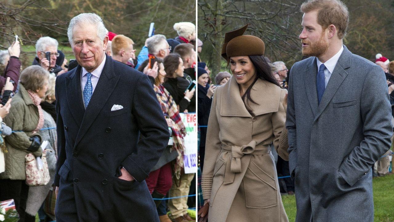Split photo of King Charles, Meghan Markle and Prince Harry