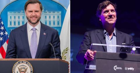 A photo of JD Vance alongside a photo of Tucker Carlson