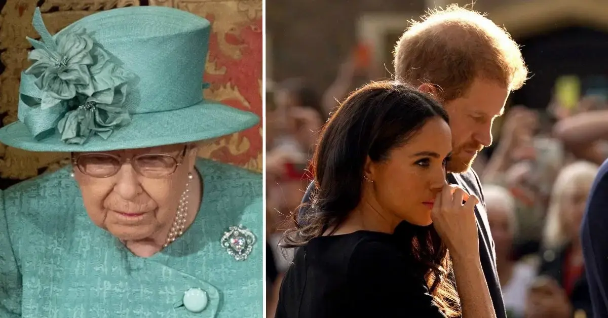 Split photos or Queen Elizabeth,Prince Harry and Meghan Markle