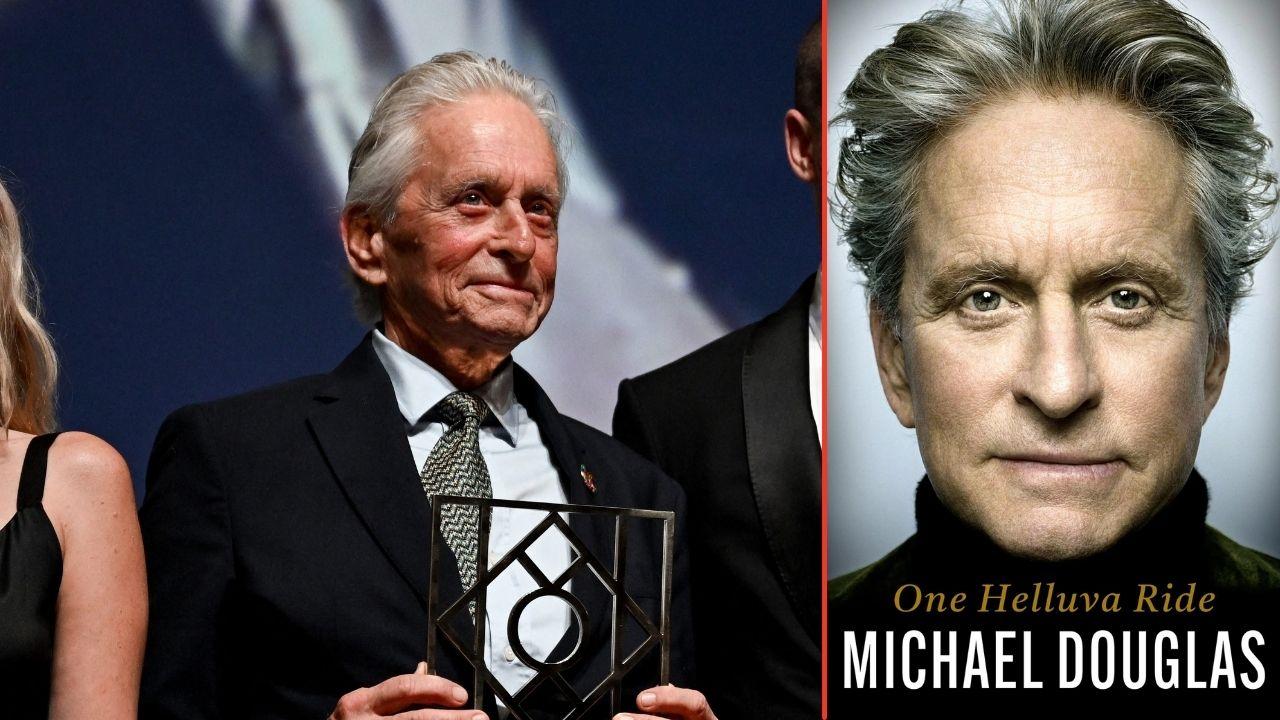 Photo of Michael Douglas and his book 'One Helluva Ride'