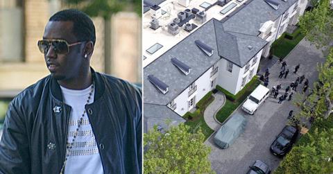 Split photo of Sean Diddy Combs and LA mansion