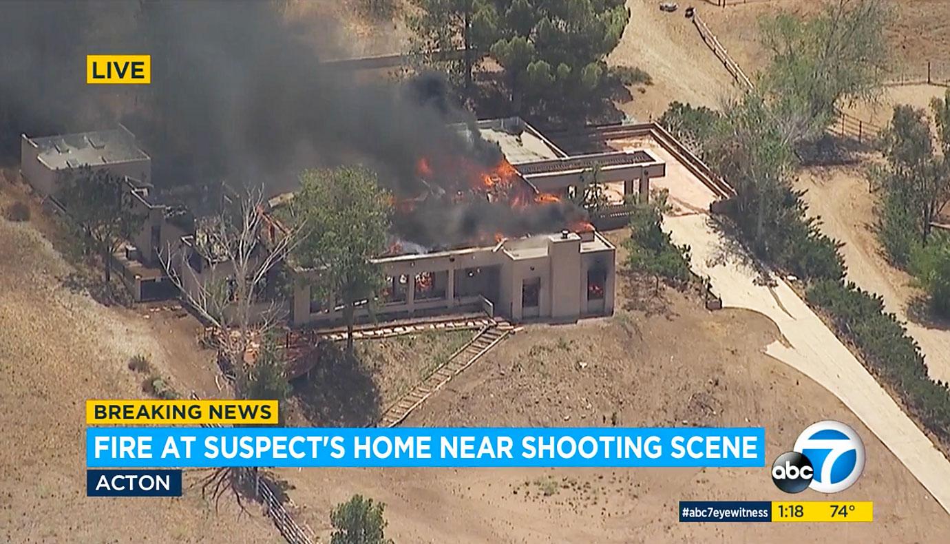 la firefighter killed shooting fire station police standoff burning mansion house r