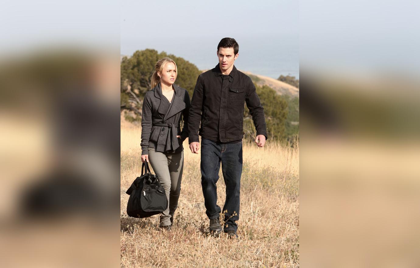 Hayden Panettiere and Milo Ventimiglia Stand Outside In A Field On Set of Heroes