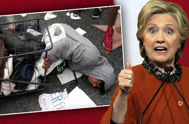 Trump Hollywood Star Homeless Woman Attacked Hillary Clinton Supporters Video