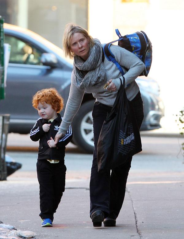 Cynthia Nixon Walks Son Home