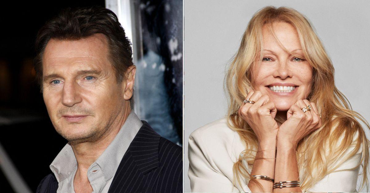 Composite photo of Liam Neeson and Pamela Anderson