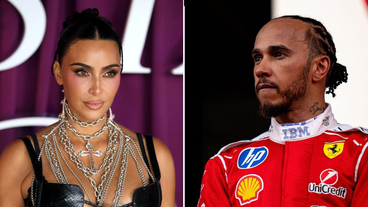 A photo of Kim Kardashian alongside a photo of Lewis Hamilton