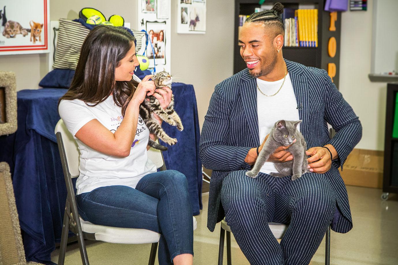 Larissa Wohl and Rashad Jennings visit Burbank Animal rescue shelter