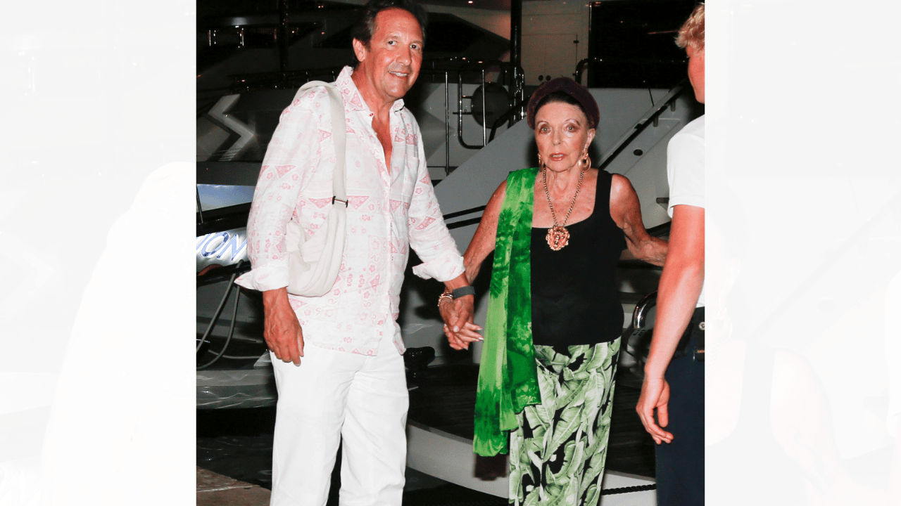 Joan Collins wore chunky, gold jewelry on the date night.