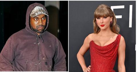 Split photo of Kanye West, Taylor Swift