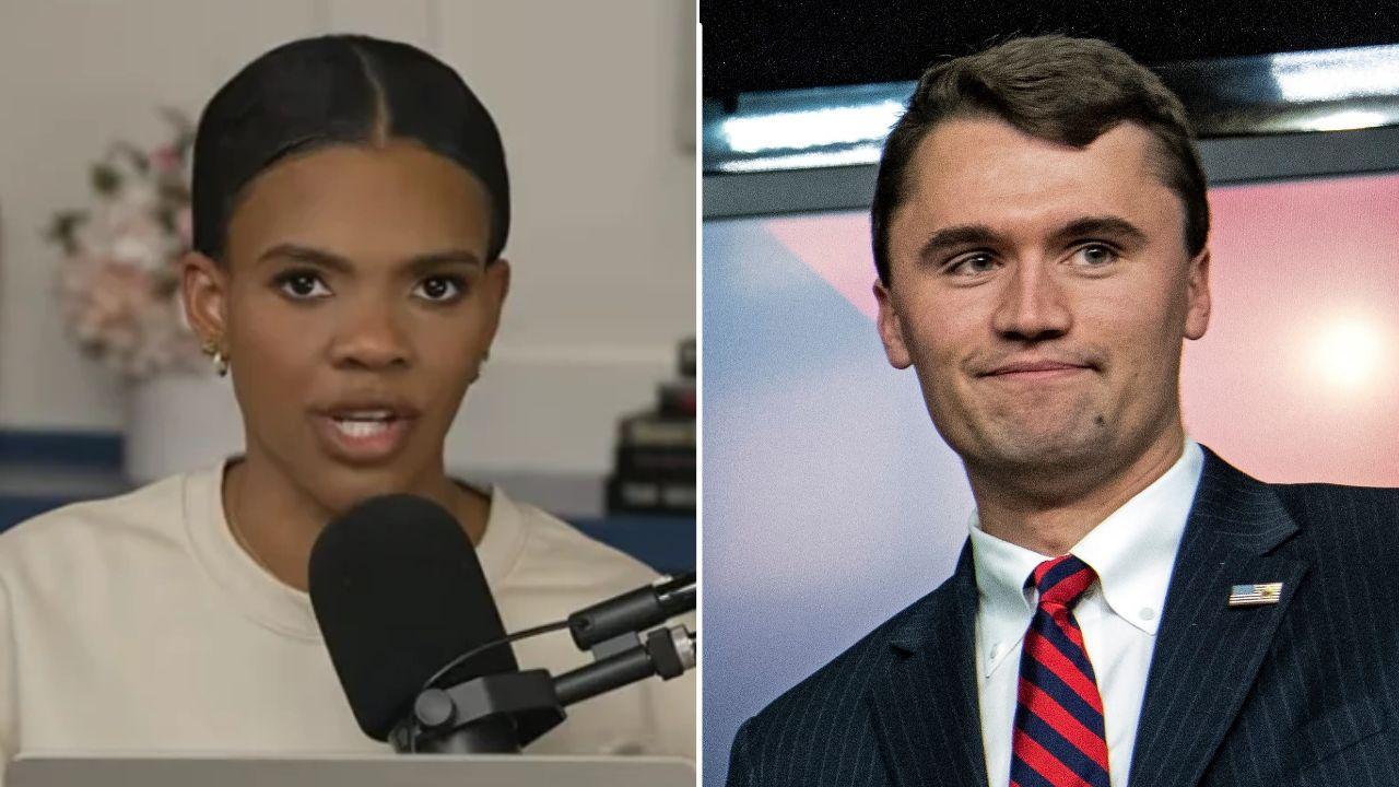 A photo of Candace Owens alongside a photo of Charlie Kirk