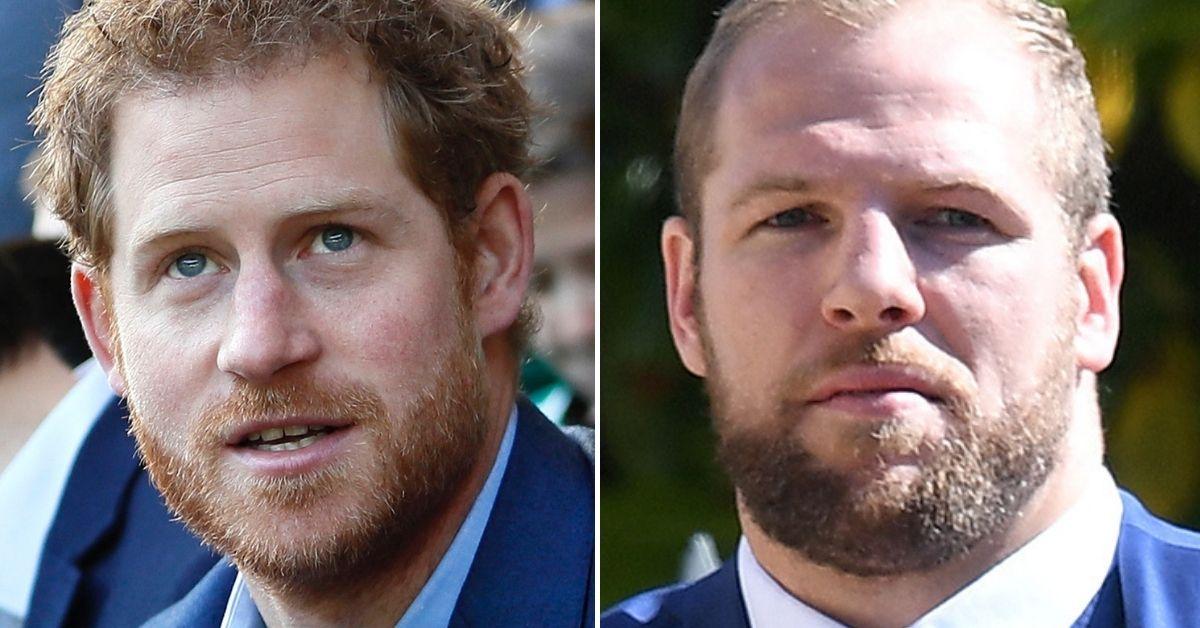 Split photo of Prince Harry, James Haskell.