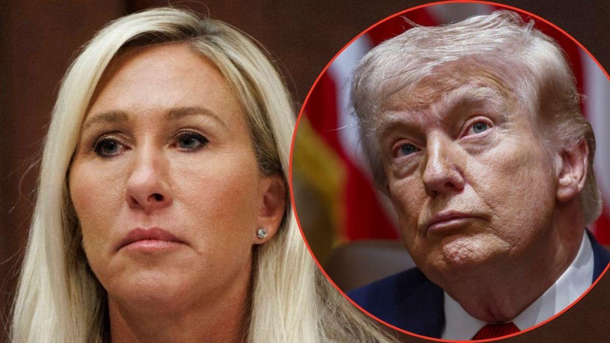 split image of Marjorie Taylor Greene and Donald Trump