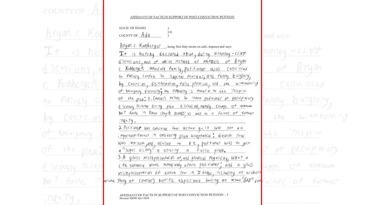Bryan Kohberger handwritten letter 