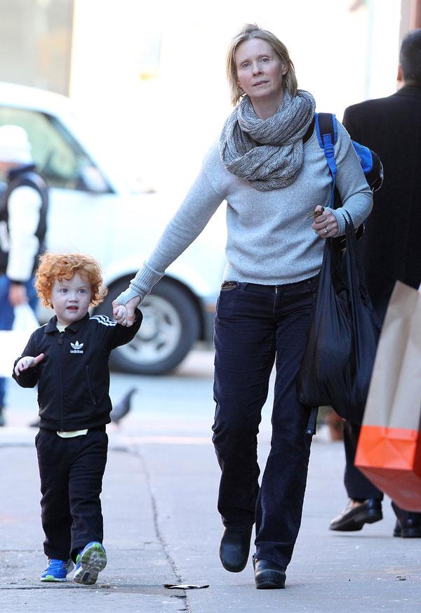 Cynthia Nixon Walks Son Home