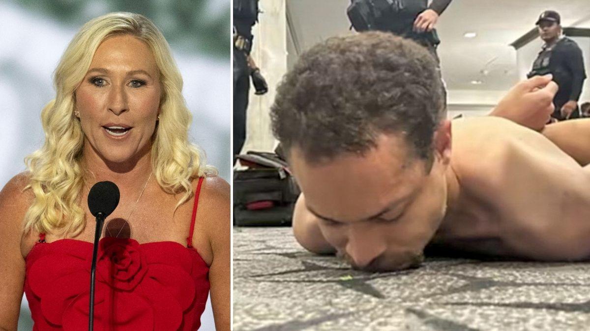 split image of Marjorie Taylor Greene and Cole Allen