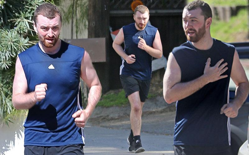 Scary Skinny Sam Smith Clutches Chest While Out For A Run