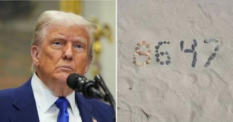 Split photo of Donald Trump, '8647' Post