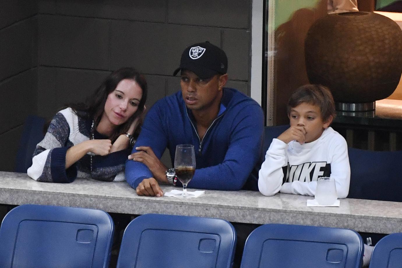 Erica Herman, Tiger Woods and Charlie Woods at US Open