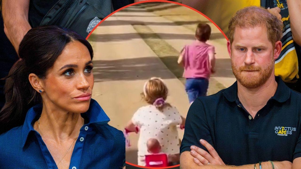 Split photo of Meghan Markle with Prince Harry and Princess Lilibet