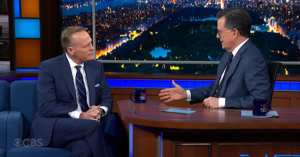 Photo of John Dickerson and Stephen Colbert