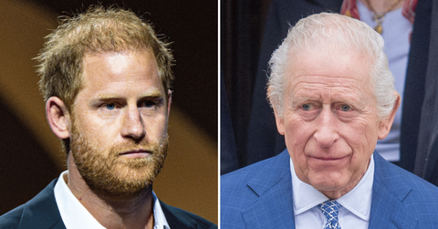 Split photo of Prince Harry, King Charles III