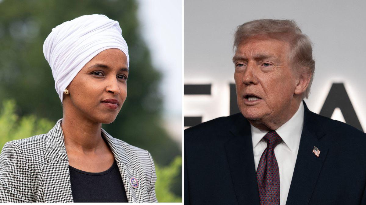 split image of Ilhan Omar and Donald Trump