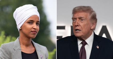 split image of Ilhan Omar and Donald Trump