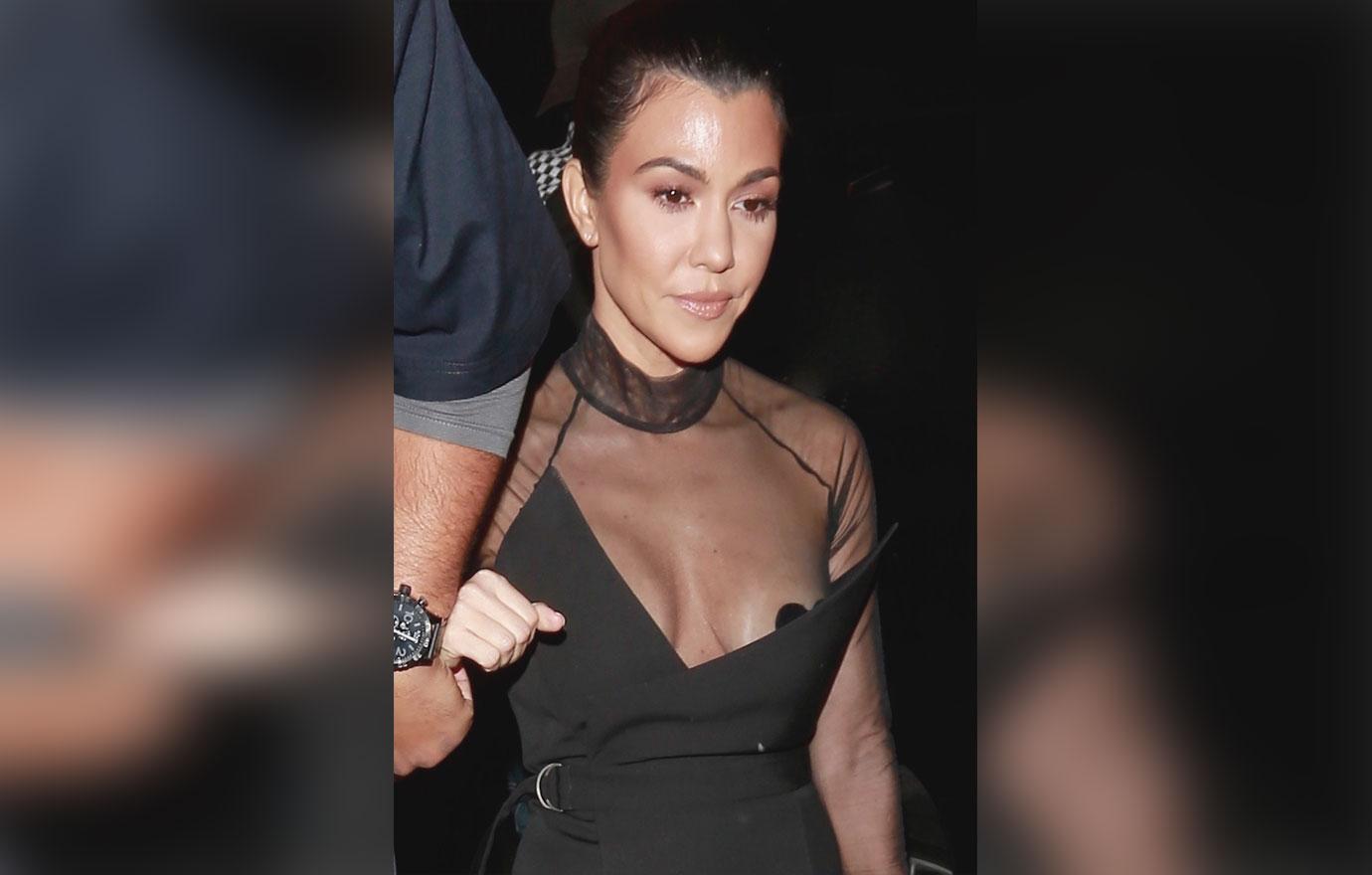 Kourtney Kardashian Suffers Nip Slip In Lacy Corset Top For