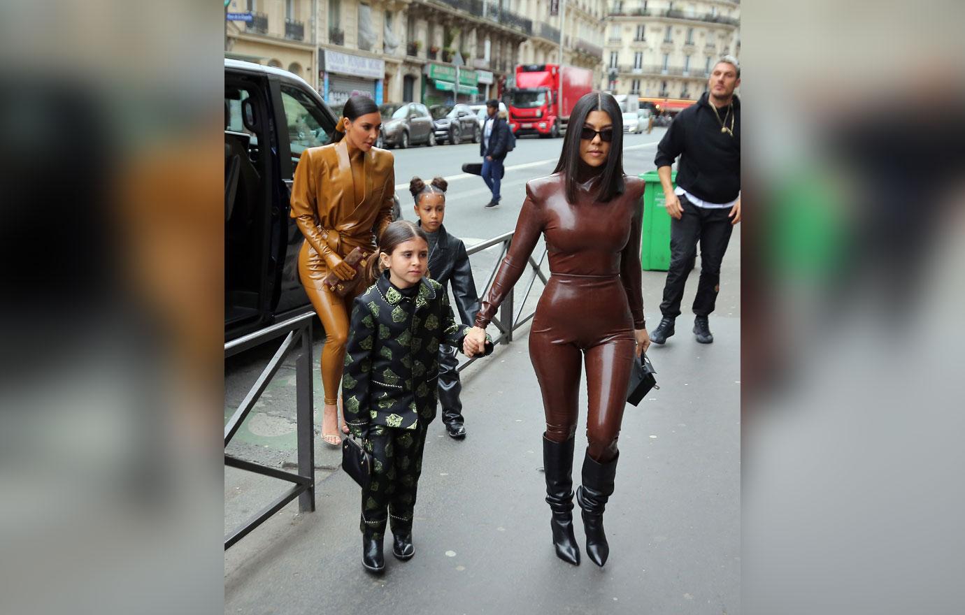 Kim Kourtney Latex Suits Attend Kanye's Church Service